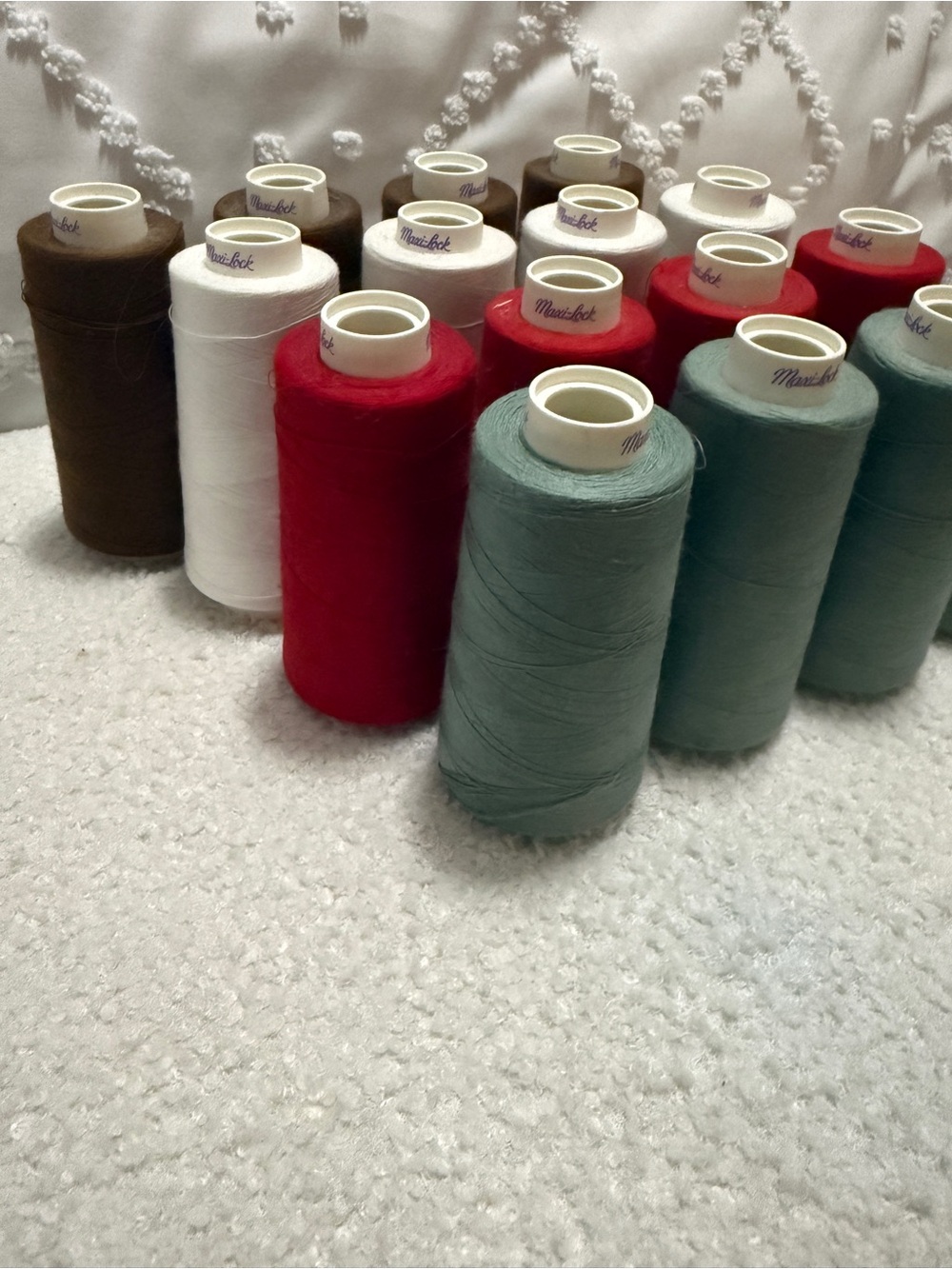 Serger Thread Cones | Polyester Sewing Thread Spool | White, Red, Seafoam, Brown